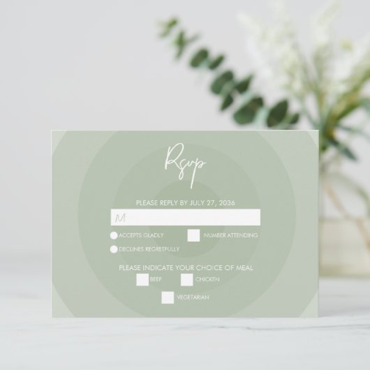 Sage Green Modern Monogram Wedding RSVP (Staand voorkant)