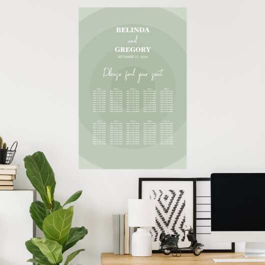 Sage Green Modern Monogram Wedding Seating Chart Poster (Thuiskantoor)