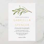 Sage Green Modern Olive Branch Wedding Gold Folie Uitnodiging (Voorkant)
