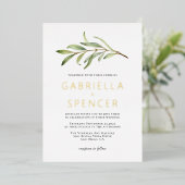 Sage Green Modern Olive Branch Wedding Gold Folie Uitnodiging (Staand Voorkant)