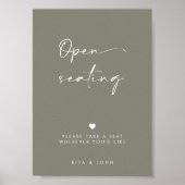 Sage Green Modern Open Zitplaatsen Trouwbord Poster (Voorkant)