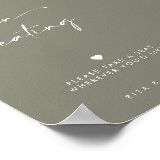 Sage Green Modern Open Zitplaatsen Trouwbord Poster (Hoek)