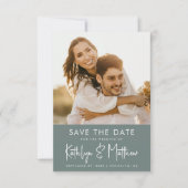 Sage Green Modern Photo Minimalist Wedding Save The Date (Voorkant)