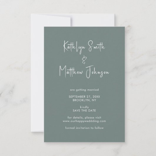 Sage Green Modern Photo Minimalist Wedding Save The Date (Achterkant)