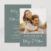 Sage Green Modern Photo Minimalist Wedding Save The Date (Voorkant / Achterkant)
