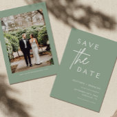 Sage Green Modern Photo Save the Dates Invitations Kaart