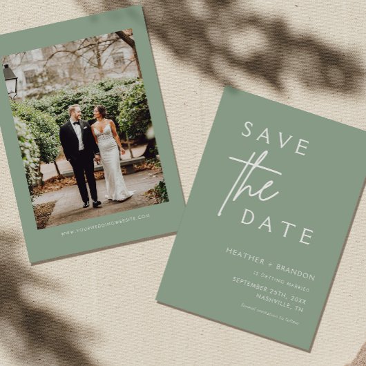 Sage Green Modern Photo Save the Dates Invitations Kaart