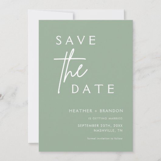 Sage Green Modern Photo Save the Dates Invitations Kaart (Voorkant)