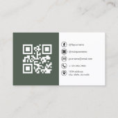 Sage Green Modern Photo with QR Code Social Media Visitekaartje (Achterkant)