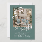 Sage Green Modern Ribbon Family Photo Eid Mubarak Feestdagenkaart (Voorkant)