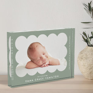 Sage Green Modern Scalloped Birth Announance Fotoblokken