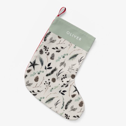 Sage green modern scandi elegant script kerst kleine kerstsok (Voorkant (Hangend))