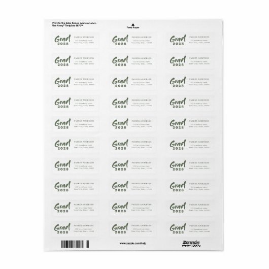 Sage Green Modern Script Afstuderen Retouradres Etiket (Full Sheet)