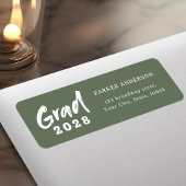 Sage Green Modern Script Afstuderen Retouradres Etiket
