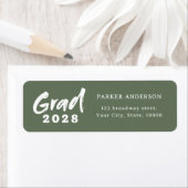 Sage Green Modern Script Afstuderen Retouradres Etiket (Insitu)