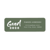 Sage Green Modern Script Afstuderen Retouradres Etiket (Voorkant)