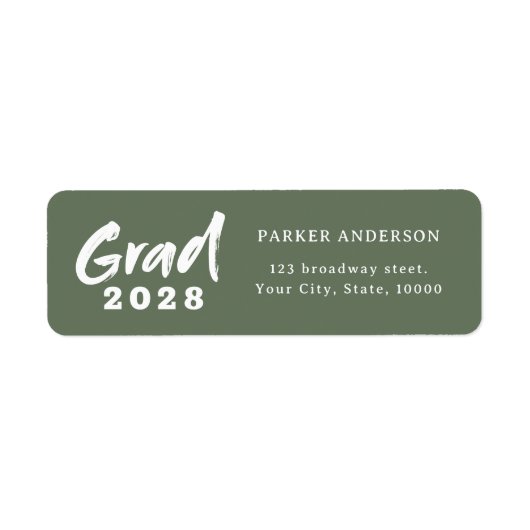 Sage Green Modern Script Afstuderen Retouradres Etiket (Voorkant)