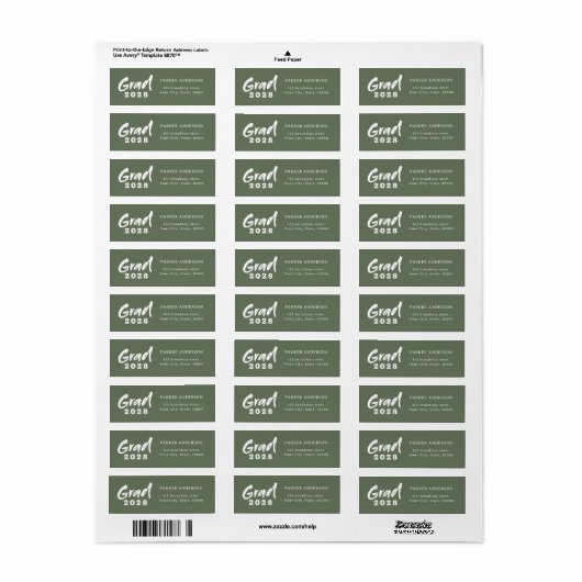Sage Green Modern Script Afstuderen Retouradres Etiket (Full Sheet)