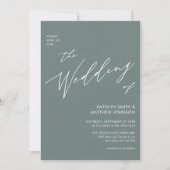 Sage Green Modern Script All in One Simple Wedding Kaart (Voorkant)