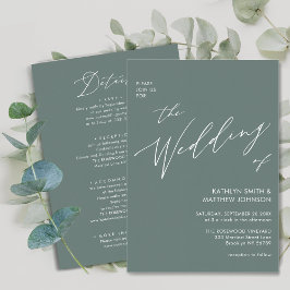 Sage Green Modern Script All in One Simple Wedding Kaart