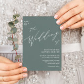 Sage Green Modern Script All in One Simple Wedding Kaart