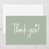 Sage Green Modern script Baby shower Bedankkaart (Voorkant / Achterkant)