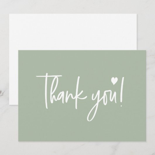 Sage Green Modern script Baby shower Bedankkaart (Voorkant / Achterkant)