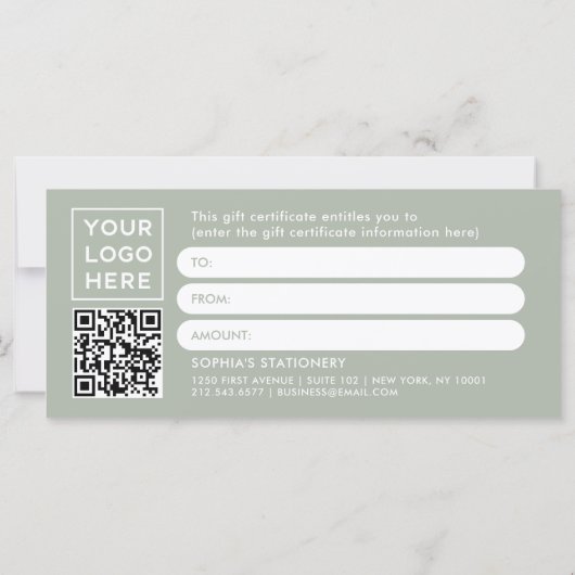 Sage Green Modern Script | Cadeaubon (Achterkant)