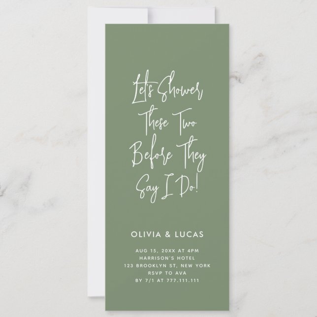 Sage Green Modern Script Couples Shower Invitation (Voorkant)