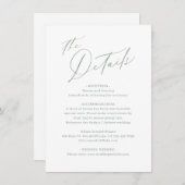 Sage Green modern script minimale huwelijksdetails Notitiekaartje (Voorkant / Achterkant)