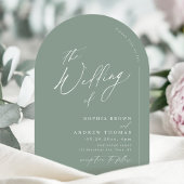 Sage Green modern script minimalist arch wedding Kaart