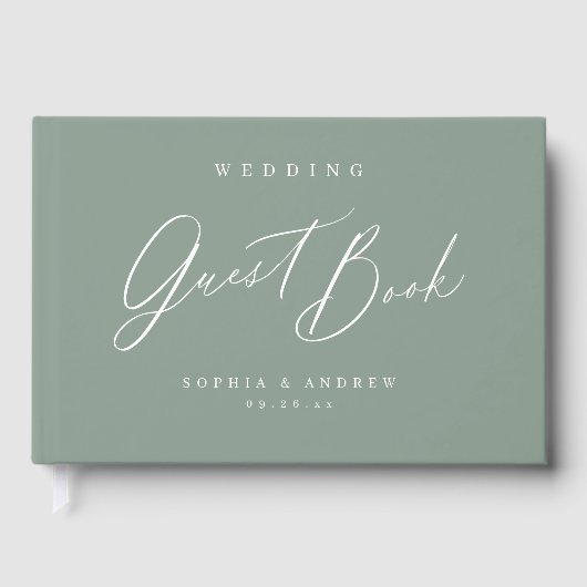Sage Green modern script minimalistische bruiloft Gastenboek (Voorkant)