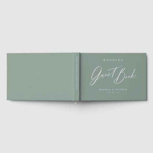Sage Green modern script minimalistische bruiloft Gastenboek (Volledig)