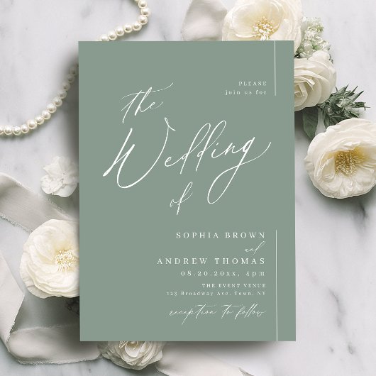 Sage Green modern script minimalistische bruiloft Kaart