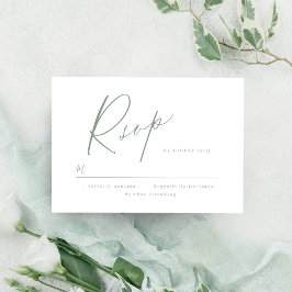Sage Green modern script minimalistische bruiloft RSVP Kaartje