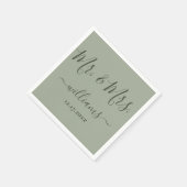Sage Green Modern Script Mr en Mrs Wedding Servet (Hoek)