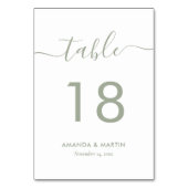 Sage Green Modern Script Table Number Kaart (Voorkant)