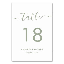 Sage Green Modern Script Table Number Kaart