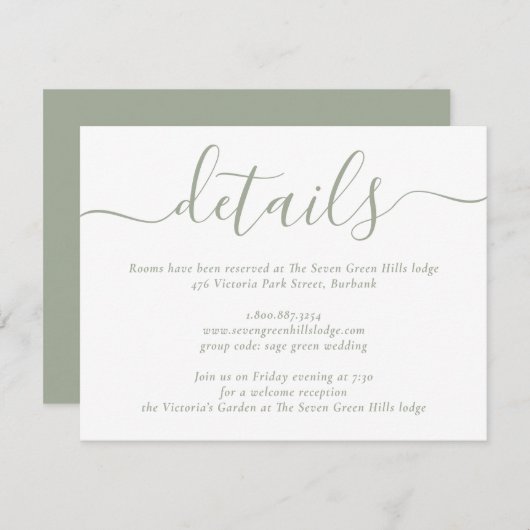 Sage Green Modern Script Wedding Enclosure Kaart (Voorkant / Achterkant)