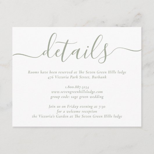 Sage Green Modern Script Wedding Enclosure Kaart (Voorkant)