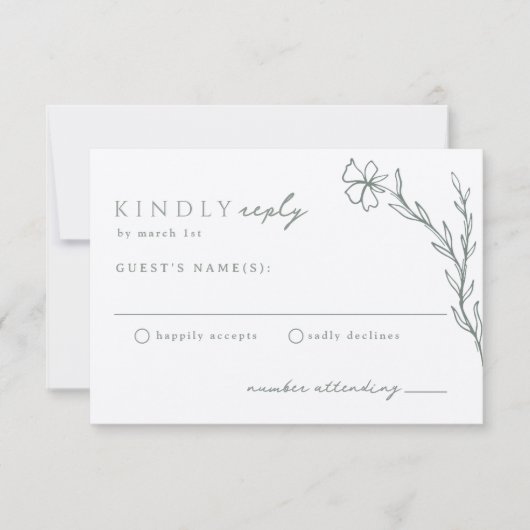 Sage Green Modern Stenciled Botanical Kraft Bruin RSVP Kaartje (Voorkant)