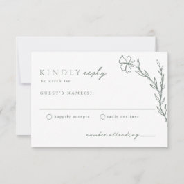 Sage Green Modern Stenciled Botanical RSVP Kaartje