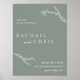 Sage Green Modern Stenciled Floral Welkom Teken Poster