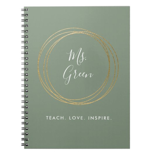 Sage Green Modern Teacher Inspirerend Quote Notitieboek (Voorkant)