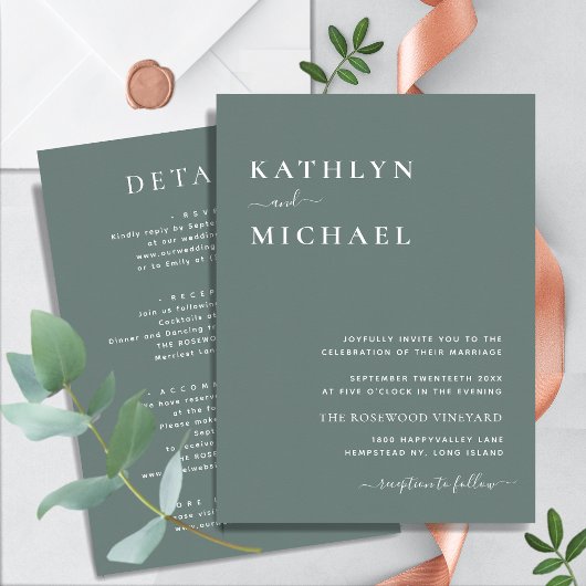 Sage Green Modern Typography All in One Wedding Kaart
