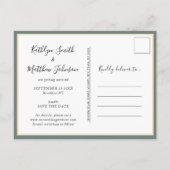 Sage Green Modern Typography Simple Photo Wedding Aankondigingskaart (Achterkant)