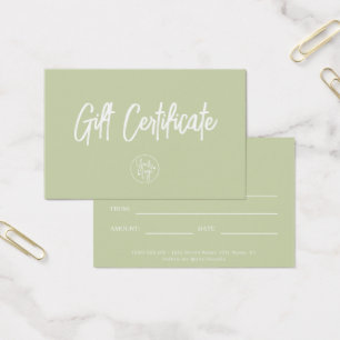 Sage Green Modern Voucher Cadeaubon Visitekaartje