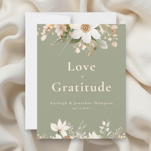 Sage Green Modern Waterverf Floral Wedding Bedankkaart