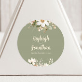 Sage Green Modern Waterverf Floral Wedding Ronde Sticker