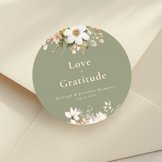 Sage Green Modern Waterverf Floral Wedding Ronde Sticker